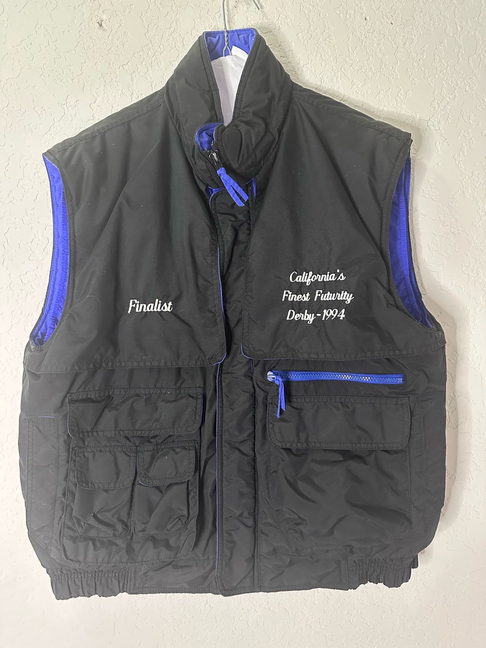 Vintage Black Quilted Vest with Royal Blue Trim - California's Finest